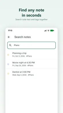 Screen for searching notes by text or tags