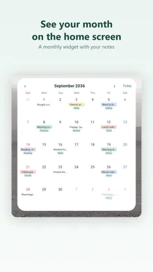 Home screen widget showing the month's notes